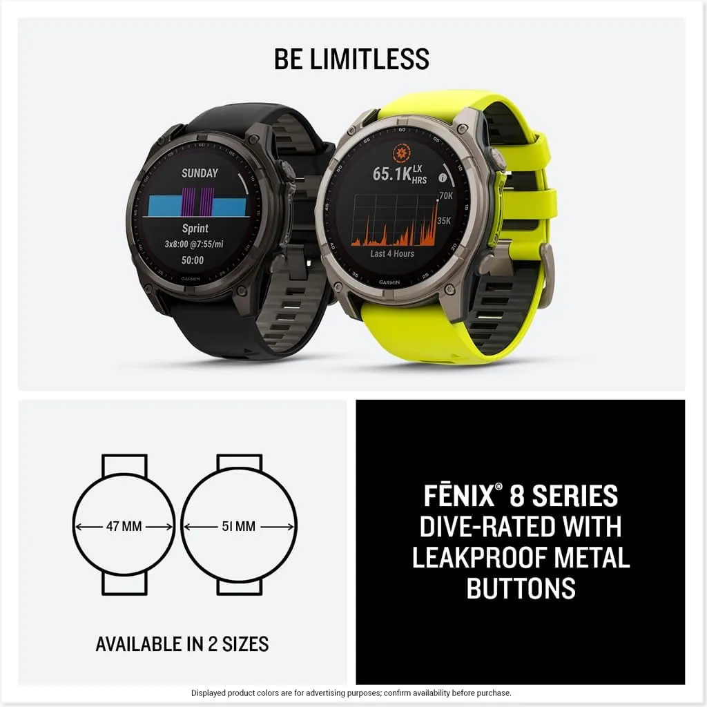 Garmin fēnix® 8 – 47 mm, Solar, Sapphire, Premium Multisport GPS Smartwatch, Long-Lasting Battery Life, Dive-Rated, Built-in LED Flashlight, Carbon Gray DLC Titanium with Pebble Gray Band