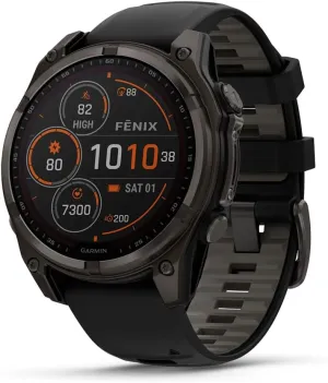 Garmin fēnix® 8 – 47 mm, Solar, Sapphire, Premium Multisport GPS Smartwatch, Long-Lasting Battery Life, Dive-Rated, Built-in LED Flashlight, Carbon Gray DLC Titanium with Pebble Gray Band