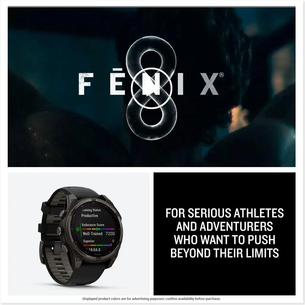 Garmin fēnix® 8 – 47 mm, Solar, Sapphire, Premium Multisport GPS Smartwatch, Long-Lasting Battery Life, Dive-Rated, Built-in LED Flashlight, Carbon Gray DLC Titanium with Pebble Gray Band