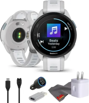 Garmin Forerunner 165 Music GPS Running Smartwatch, Fitness Tracker Smart Watch for Men and Women Bundle with Accessories - Mist Gray/Whitestone