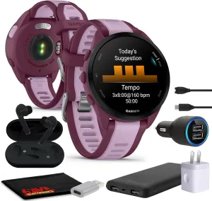 Garmin Forerunner 165 Music GPS Running Smartwatch, Fitness Tracker Smart Watch for Women and Men Bundle with Accessories - Berry/Lilac