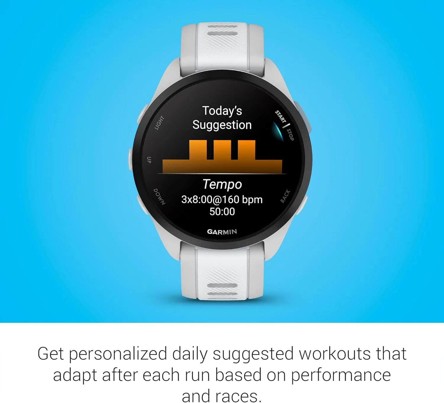 Garmin Forerunner 165 Music, Running Smartwatch, Colorful AMOLED Display, Training Metrics and Recovery Insights, Music on Your Wrist, Whitestone