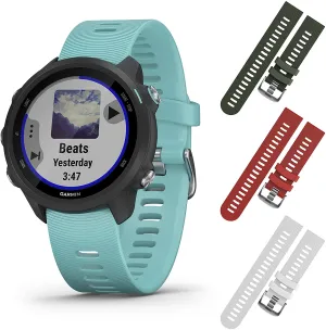 Garmin Forerunner 245 GPS Running Smartwatch with Included Wearable4U 3 Straps Bundle (Aqua Music 010-02120-22, Khaki/Red/White)