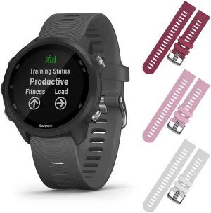 Garmin Forerunner 245 GPS Running Smartwatch with Included Wearable4U 3 Straps Bundle (Slate Grey 010-02120-00, Berry/Pink/White)