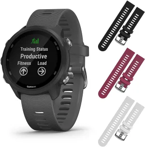 Garmin Forerunner 245 GPS Running Smartwatch with Included Wearable4U 3 Straps Bundle (Slate Grey 010-02120-00, Black/Berry/White)