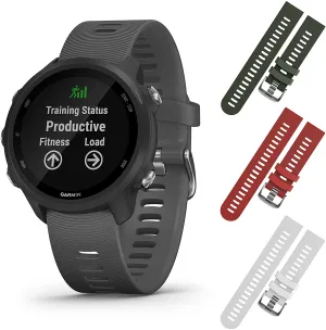 Garmin Forerunner 245 GPS Running Smartwatch with Included Wearable4U 3 Straps Bundle (Slate Grey 010-02120-00, Khaki/Red/White)