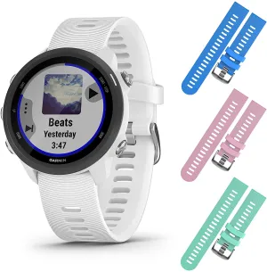 Garmin Forerunner 245 GPS Running Smartwatch with Included Wearable4U 3 Straps Bundle (White Music 010-02120-21, Blue/Pink/Teal)