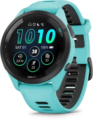 Garmin Forerunner 265 Running Smartwatch, Colorful AMOLED Display, Training Metrics and Recovery Insights, Aqua and Black, 46 mm (Renewed)