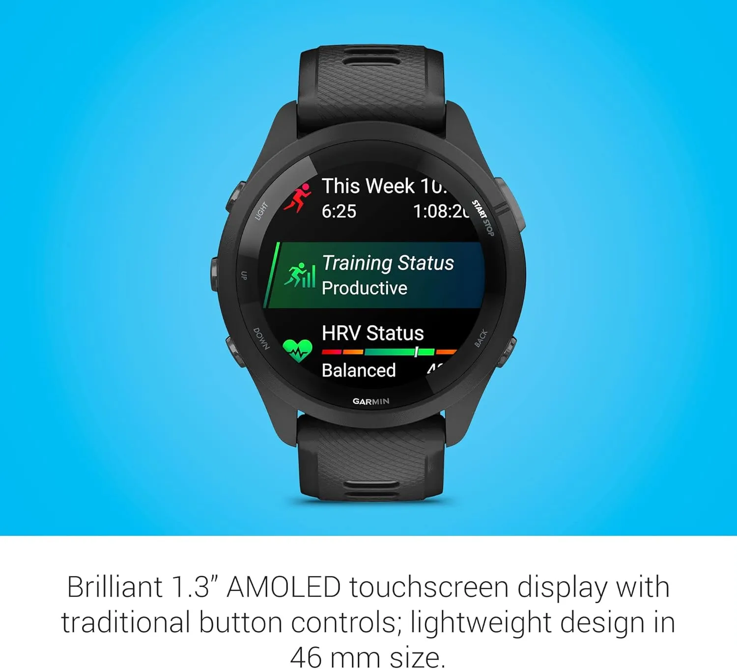 Garmin Forerunner 265 Running Smartwatch, Colorful AMOLED Display, Training Metrics and Recovery Insights, Black and Powder Gray (Renewed)