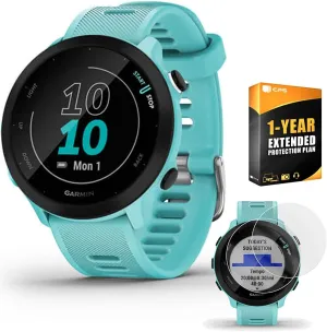 Garmin Forerunner 55 GPS Running Watch (Aqua) | Official USA Partner Model | Bundle with 2-Pack Screen Protector Bundle
