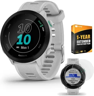 Garmin Forerunner 55 GPS Running Watch (White) | Official USA Partner Model | Bundle with 2-Pack Screen Protector Bundle
