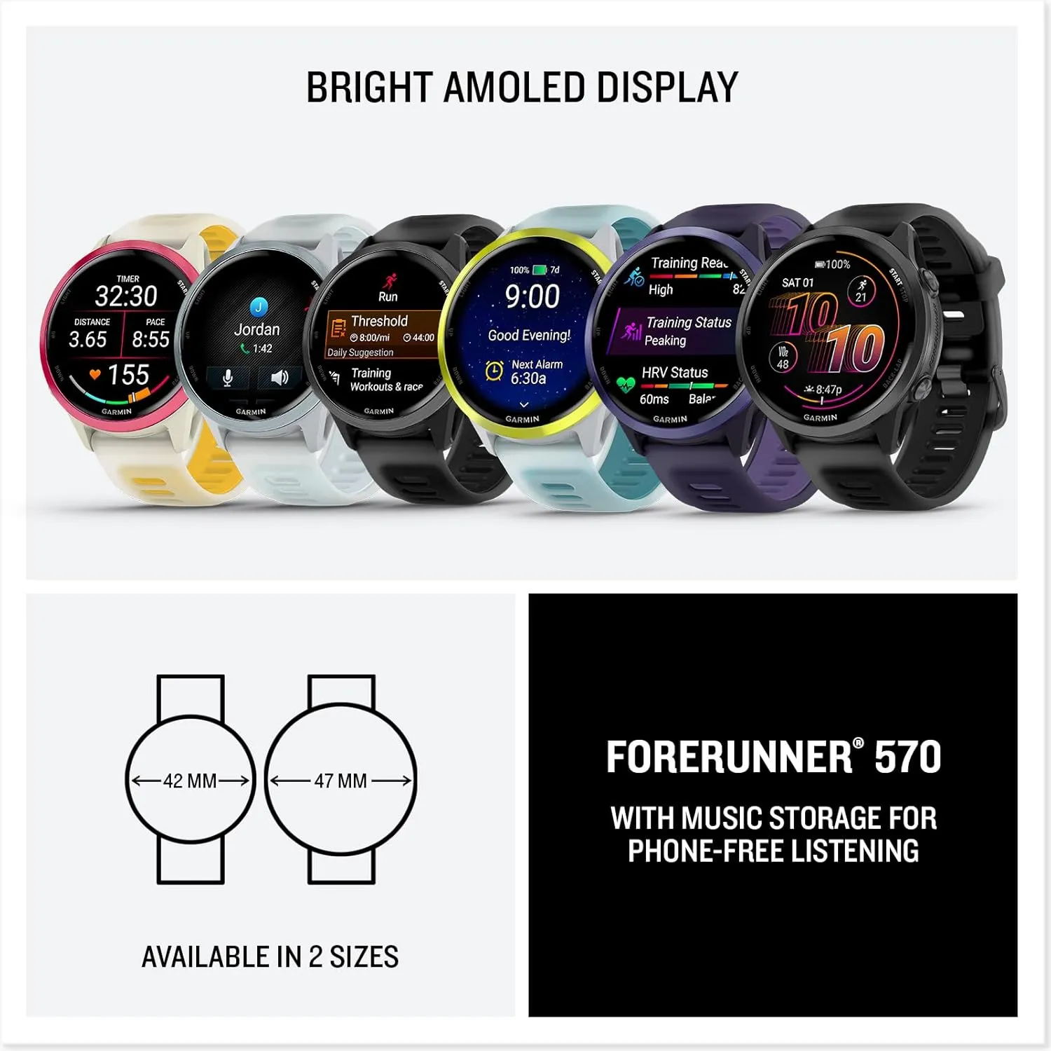 Garmin® Forerunner® 570, 42mm, Advanced GPS Running and Triathlon Smartwatch, AMOLED Display, Training and Recovery Features, Raspberry Aluminum with Translucent Bone/Mango Band