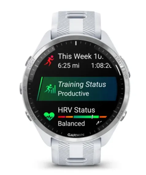Garmin Forerunner® 965 Titanium Bezel with Whitestone Case and Whitestone/Powder Grey Silicone Band