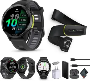 Garmin Forerunner 970 Running Smartwatch, GPS Fitness Watch for Men and Women, Carbon Gray DLC Titanium with Black Case/Translucent Whitestone Band​​   Access 600 Fitness Monitor, M-XL​   More
