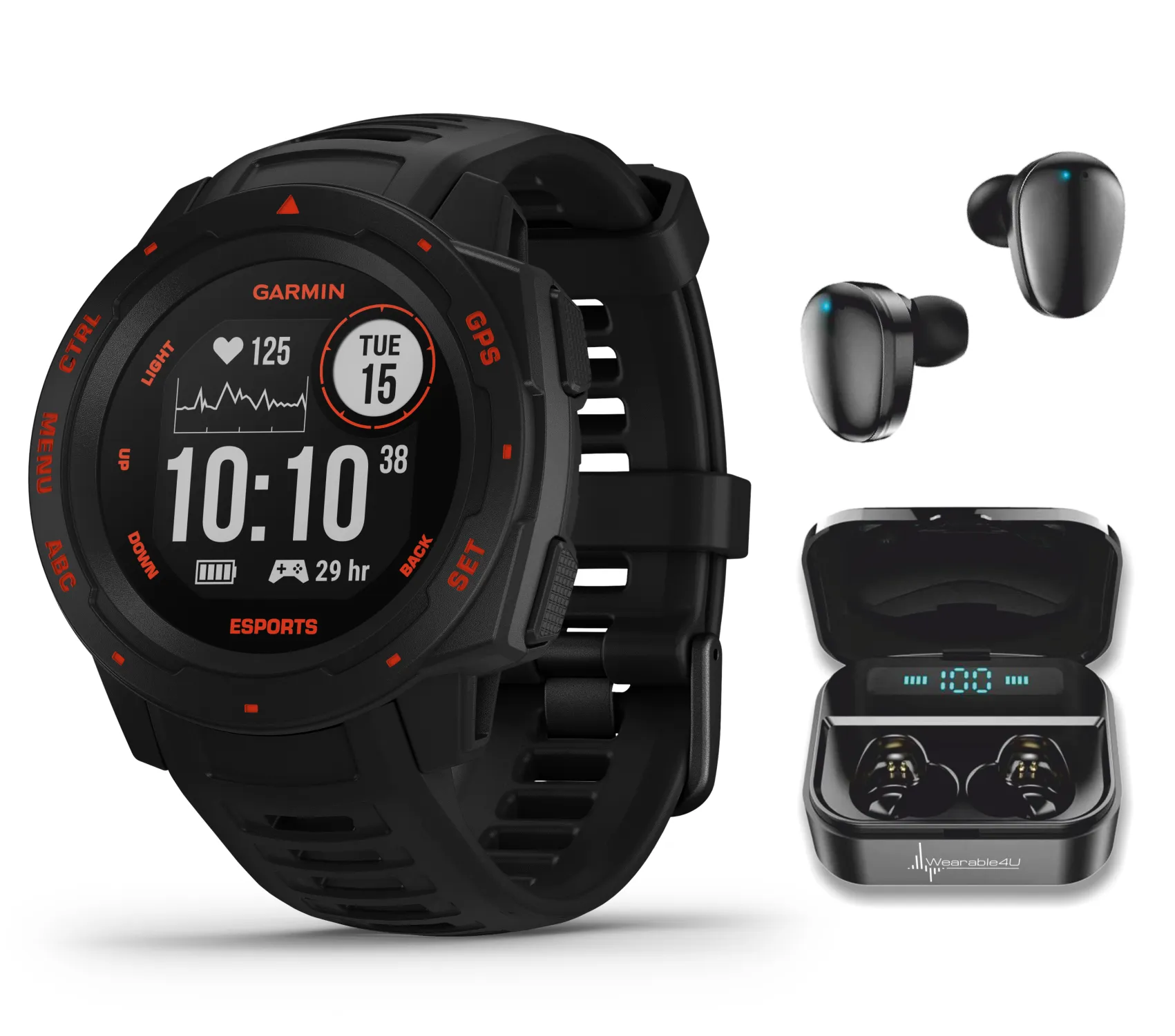 Garmin Instinct Esports Edition, Black Lava GPS Smartwatch for Esports Athletes with Included Wearable4U Bundle