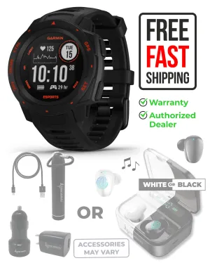 Garmin Instinct Esports Edition, Black Lava GPS Smartwatch for Esports Athletes with Included Wearable4U Bundle