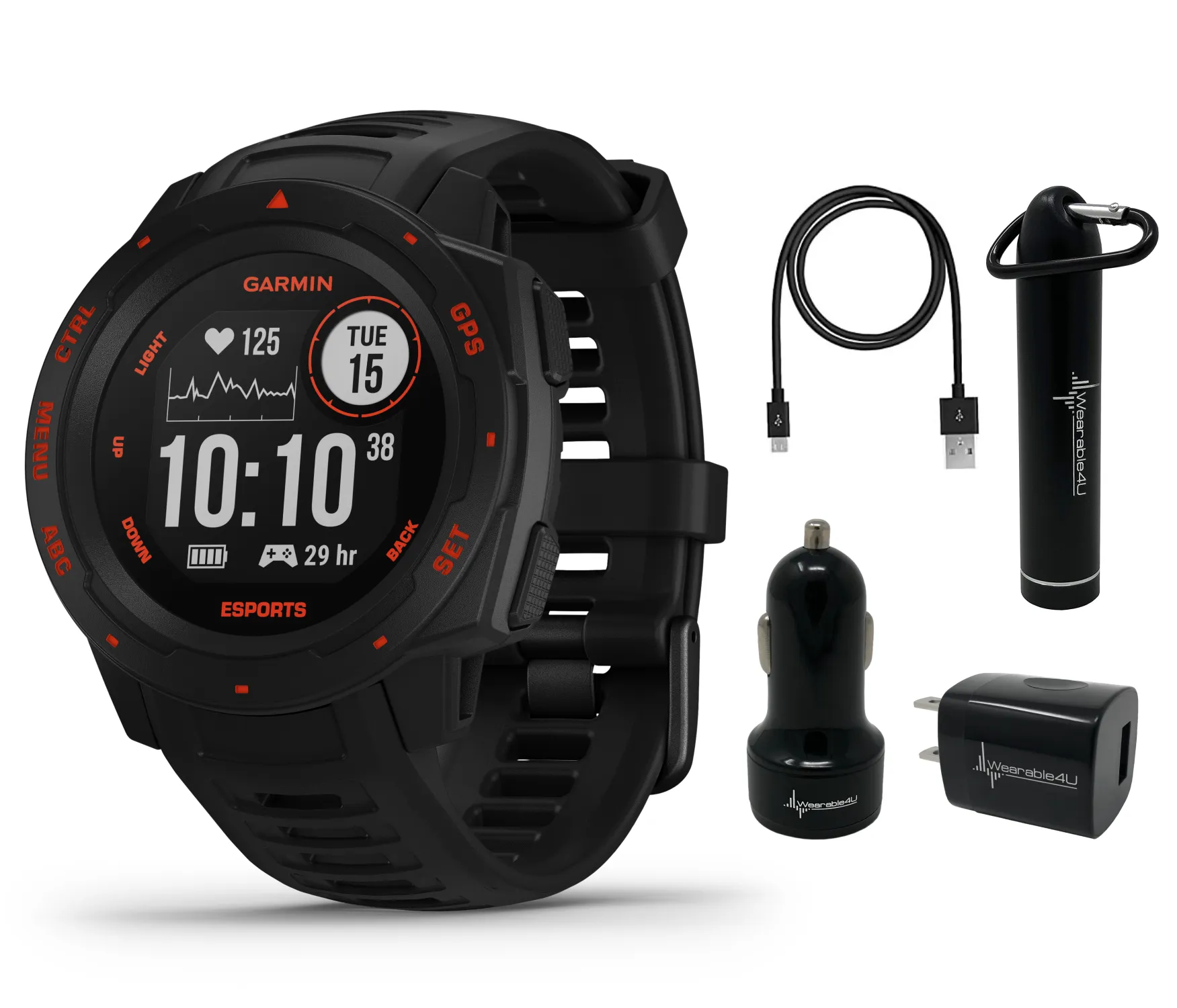 Garmin Instinct Esports Edition, Black Lava GPS Smartwatch for Esports Athletes with Included Wearable4U Bundle