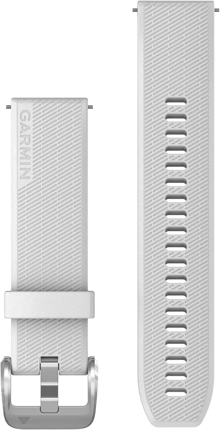Garmin Quick Release 20 Watch Band, White Silicone with Polished Silver Hardware, (010-13114-01)
