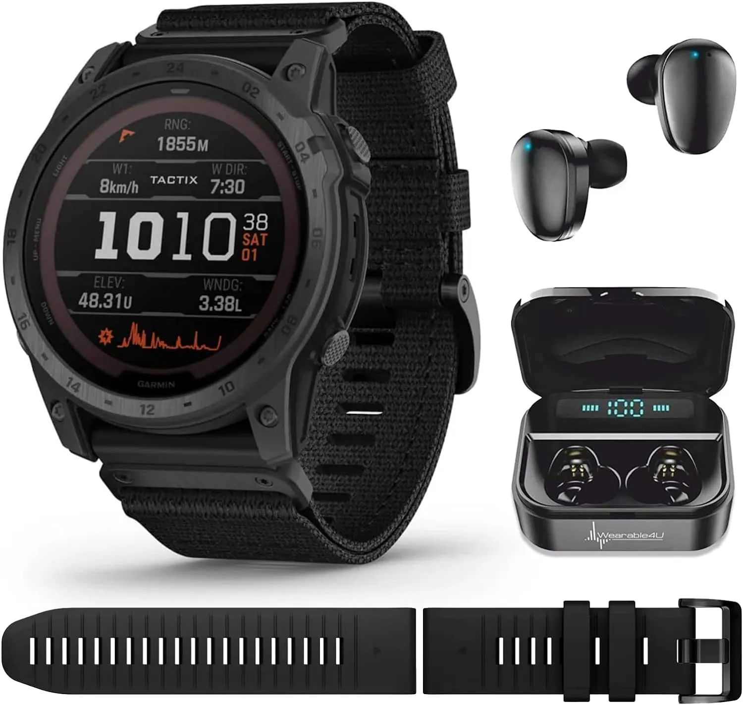 Garmin Tactix 7 Tactical Multisport GPS Smartwatch with Wearable4U Black EarBuds Bundle