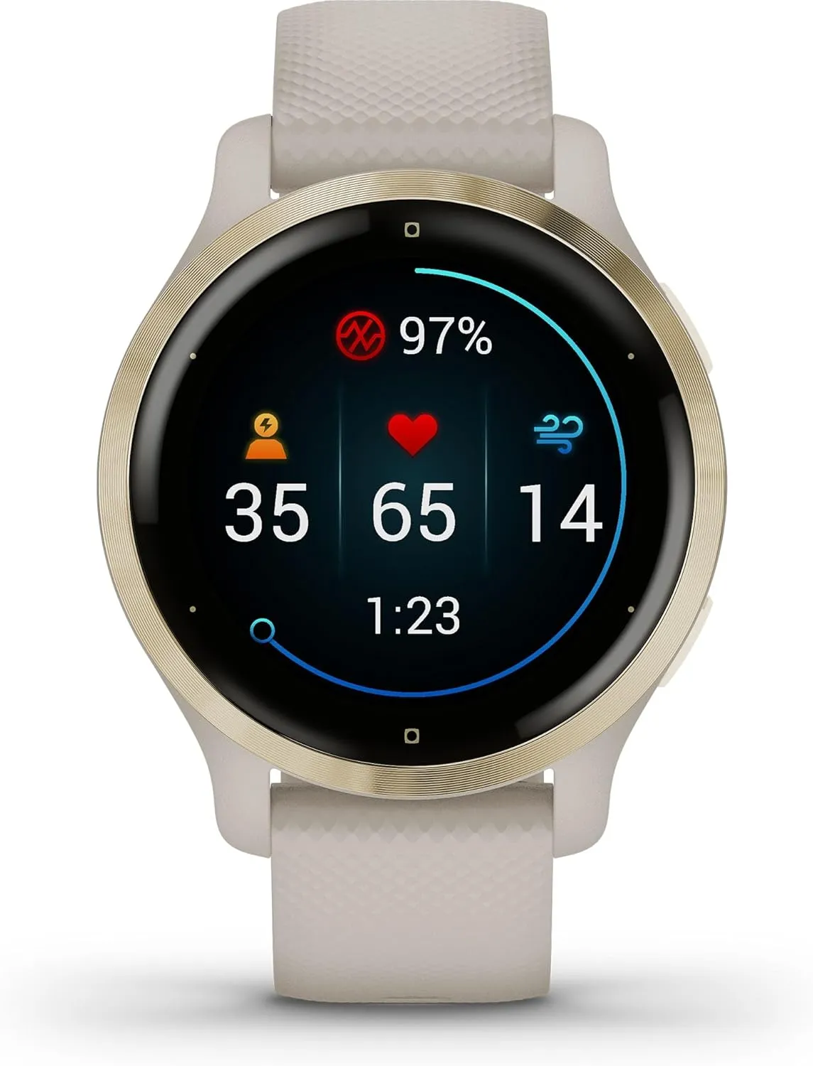 Garmin Venu 2S, Smaller-sized GPS Smartwatch with Advanced Health Monitoring and Fitness Features, Light Gold Bezel with Tan Case and Silicone Band