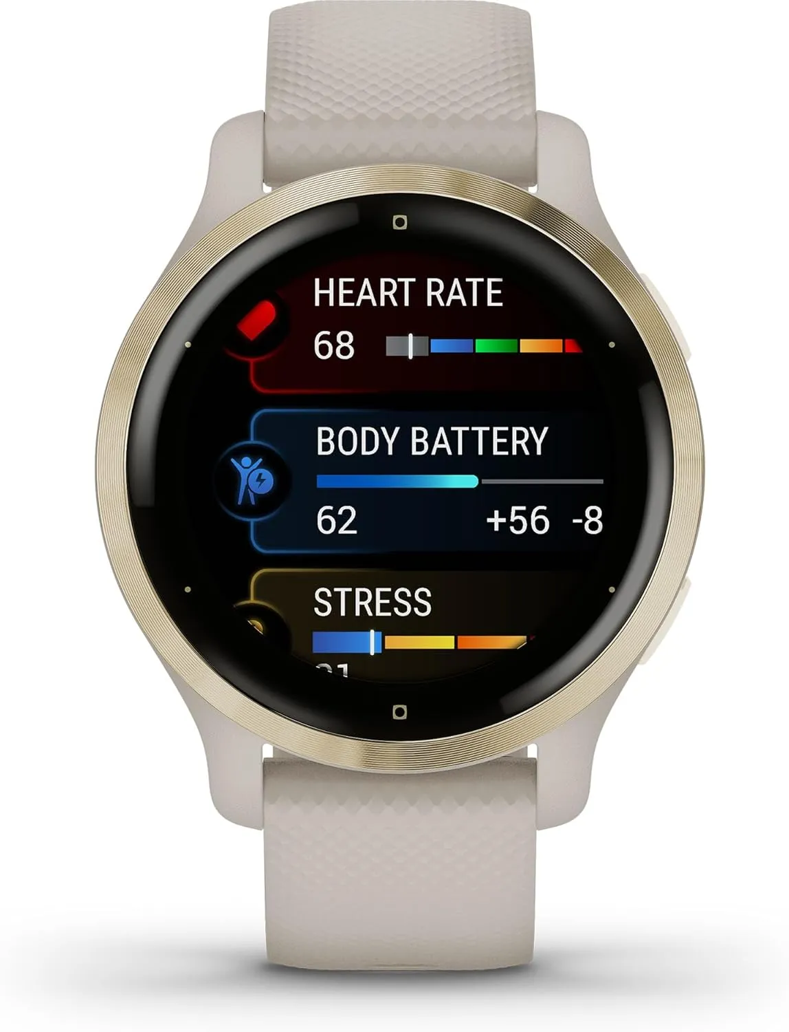 Garmin Venu 2S, Smaller-sized GPS Smartwatch with Advanced Health Monitoring and Fitness Features, Light Gold Bezel with Tan Case and Silicone Band