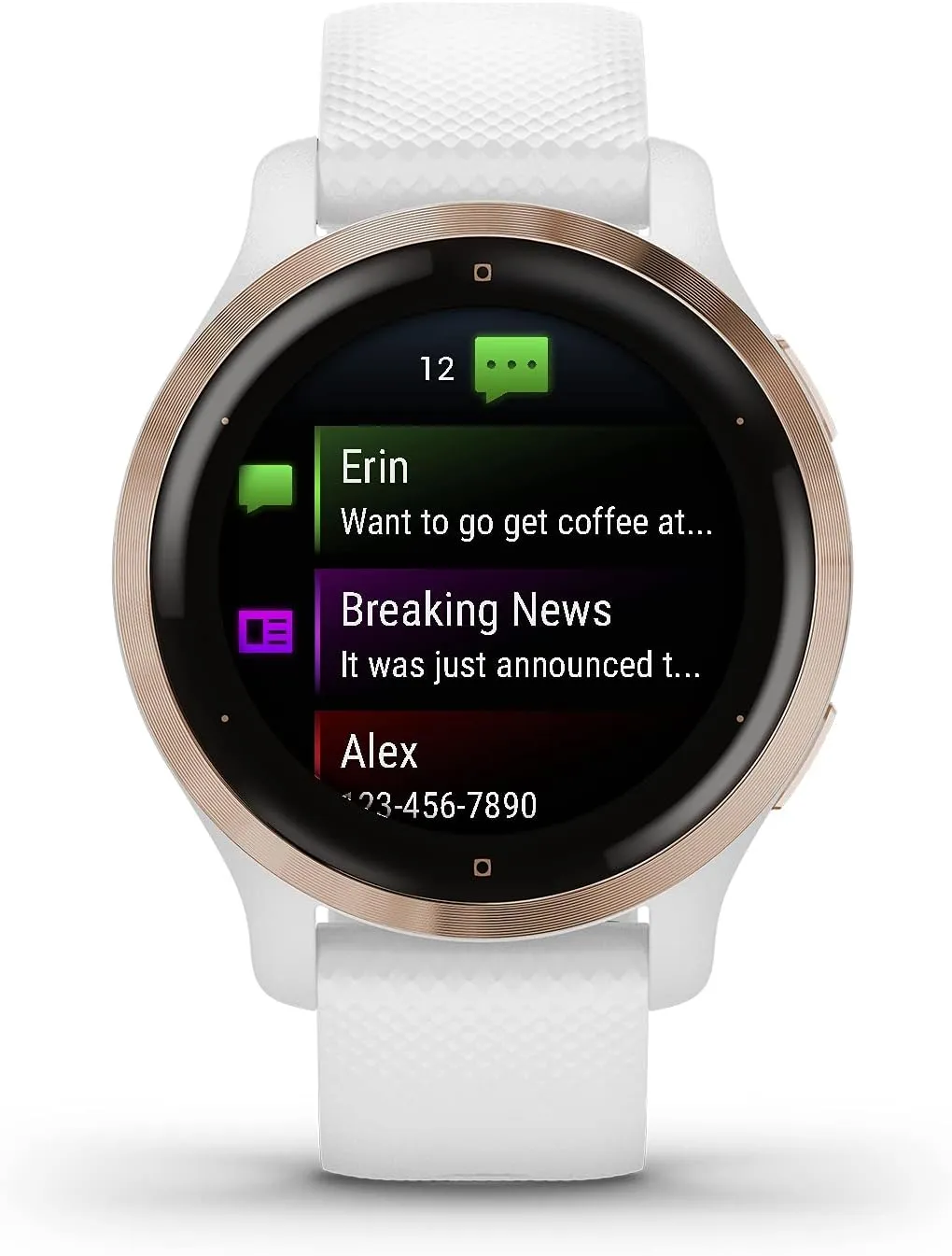 Garmin Venu 2S, Smaller-sized GPS Smartwatch with Advanced Health Monitoring and Fitness Features, Rose Gold Bezel with White Case and Silicone Band
