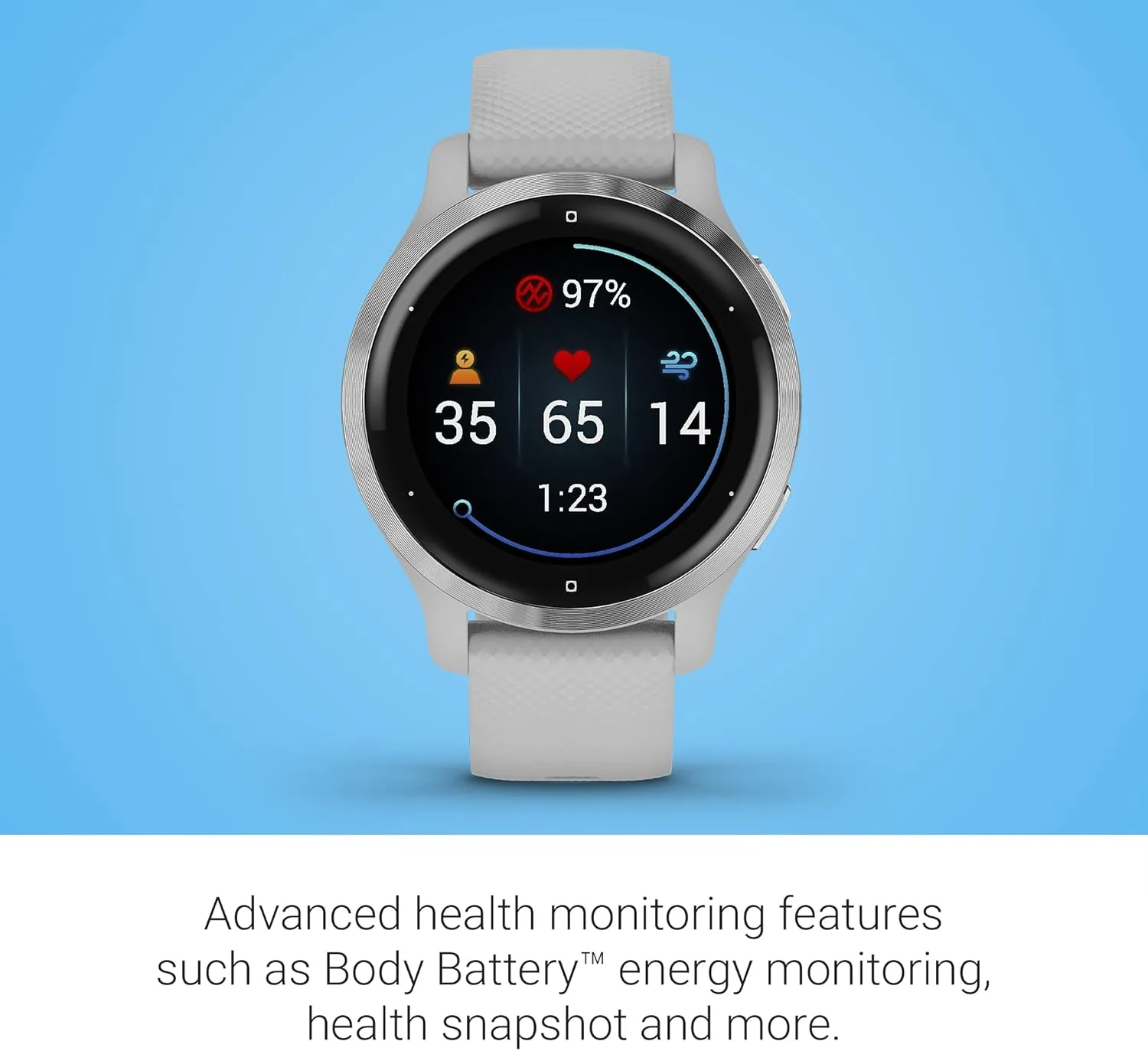 Garmin Venu 2S, Smaller-sized GPS Smartwatch with Advanced Health Monitoring and Fitness Features, Silver Bezel with Light Gray Case and Silicone Band