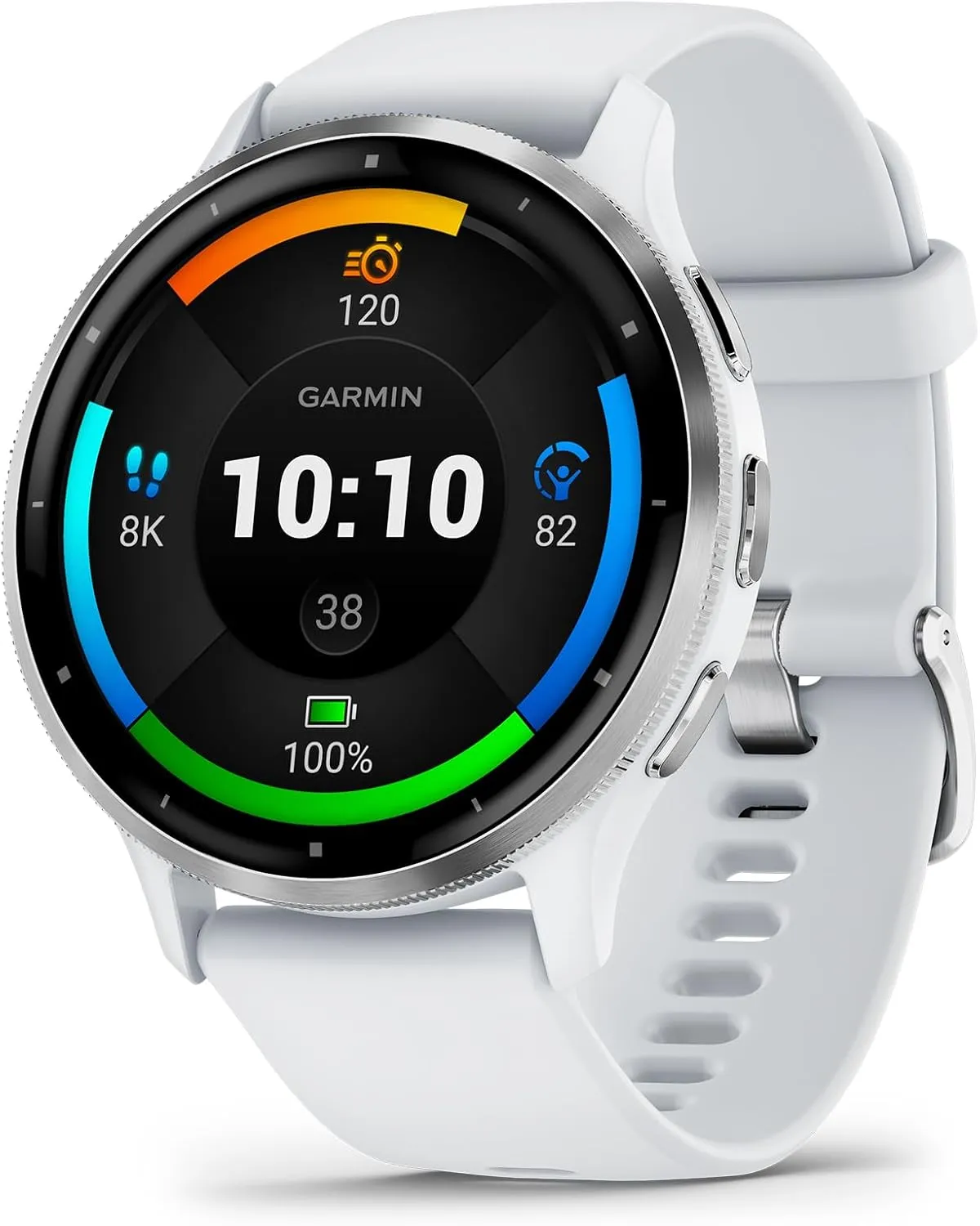 Garmin Venu 3 Running GPS Smartwatch with AMOLED Display, Advanced Health, Fitness Features, Up to 14 Day Battery Life with Signature Power Bundle | Silver with Whitestone Silicone Band