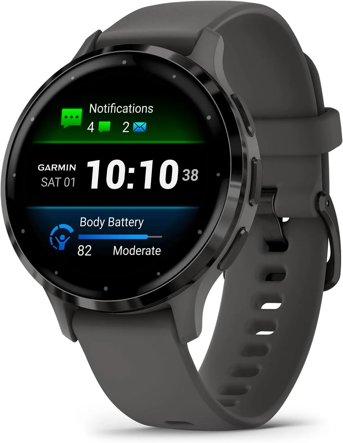 Garmin Venu 3S Running GPS Smartwatch with AMOLED Display, Advanced Health, Fitness Features, Up to 14 Day Battery Life with Signature Power Bundle | Slate with Pebble Gray Silicone Band