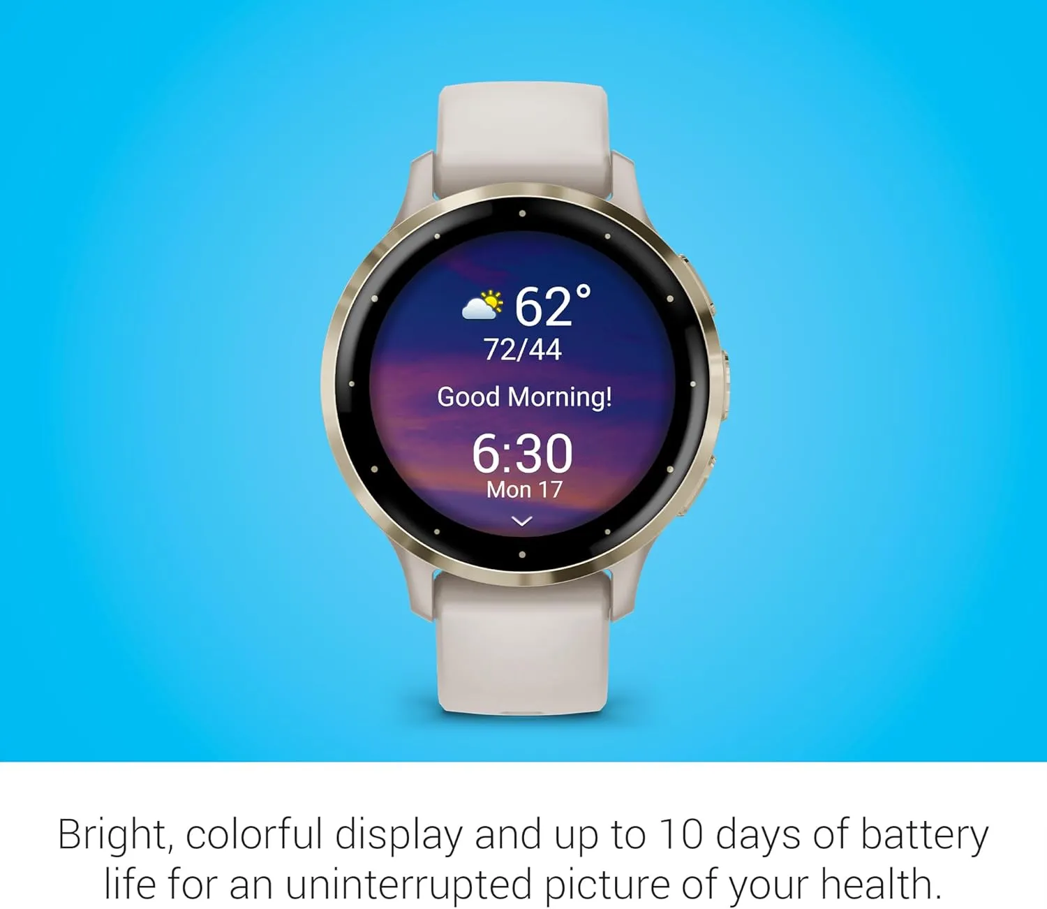 Garmin Venu 3S Soft Gold Stainless Steel Bezel 1.2-Inch AMOLED Touchscreen Display Smart Watch with 41mm Ivory Case and Silicone Band