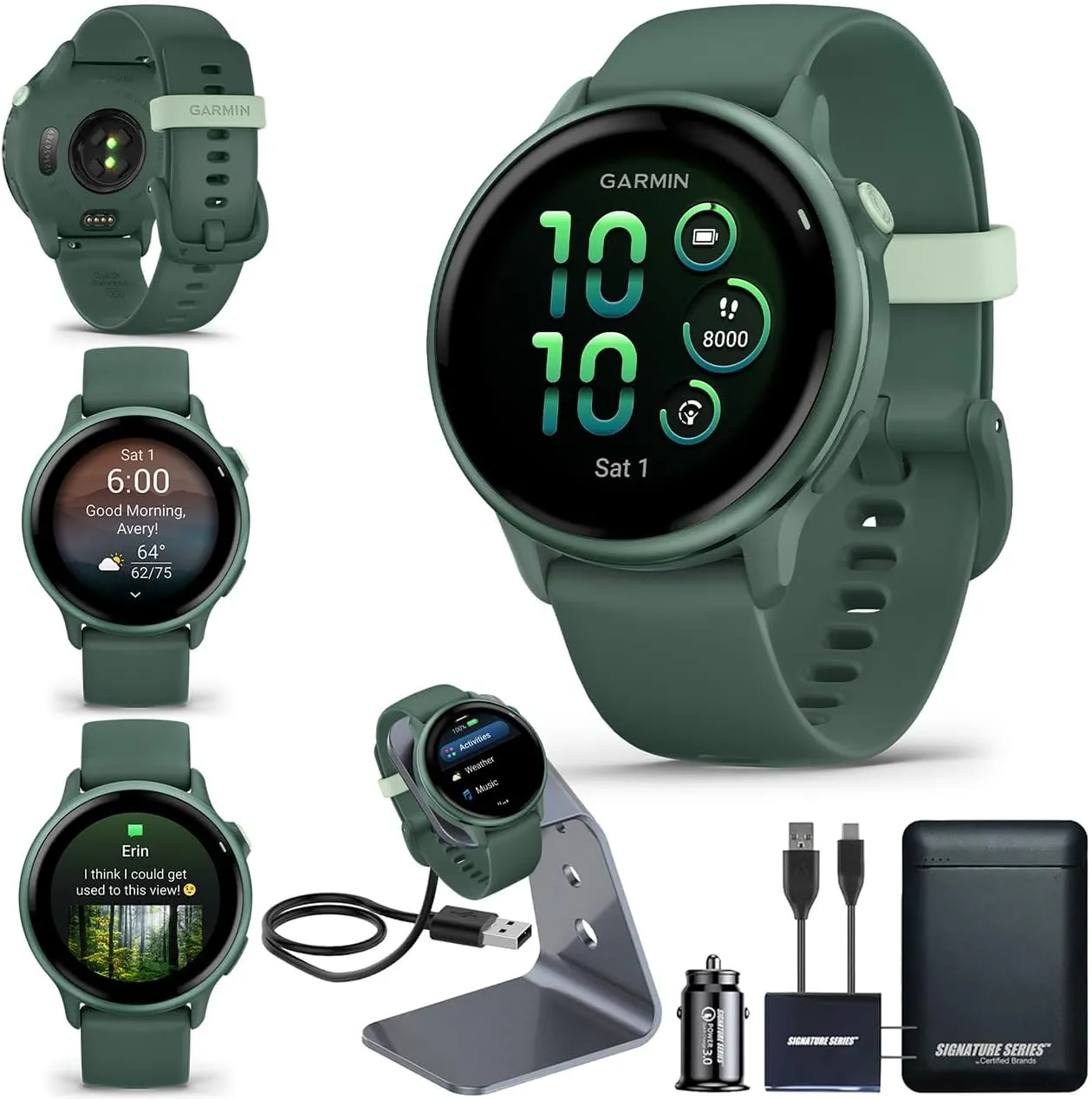 Garmin vivoactive 6 GPS Smartwatch with AMOLED Display, Jasper Green | Advanced Health and Fitness Features, Up to 11 Day Battery, Energy Monitoring, Sleep Coach | with Signature Series Power Bundle