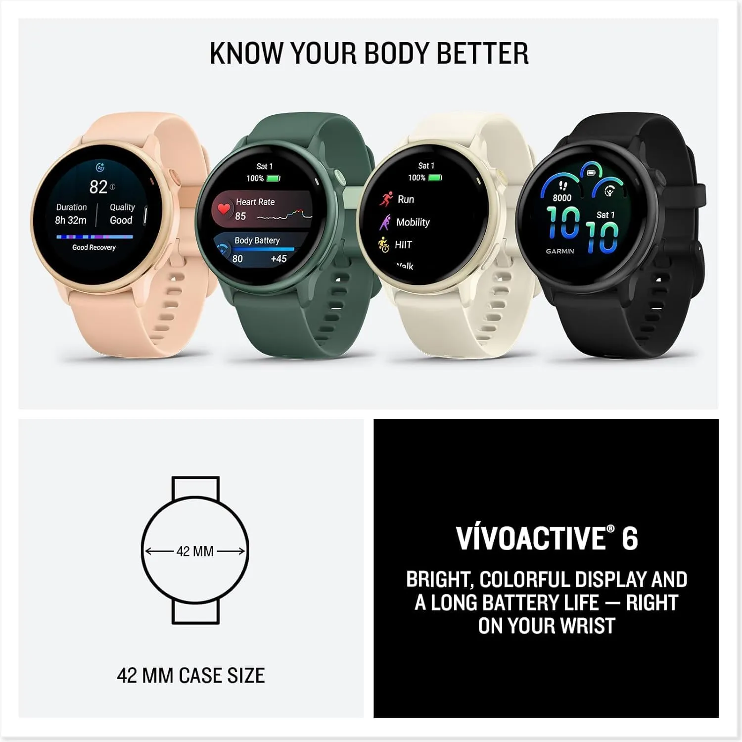 Garmin vivoactive 6 GPS Smartwatch with AMOLED Display, Jasper Green | Advanced Health and Fitness Features, Up to 11 Day Battery, Energy Monitoring, Sleep Coach | with Signature Series Power Bundle
