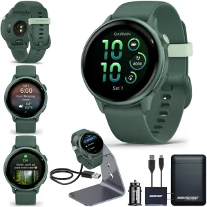 Garmin vivoactive 6 GPS Smartwatch with AMOLED Display, Jasper Green | Advanced Health and Fitness Features, Up to 11 Day Battery, Energy Monitoring, Sleep Coach | with Signature Series Power Bundle