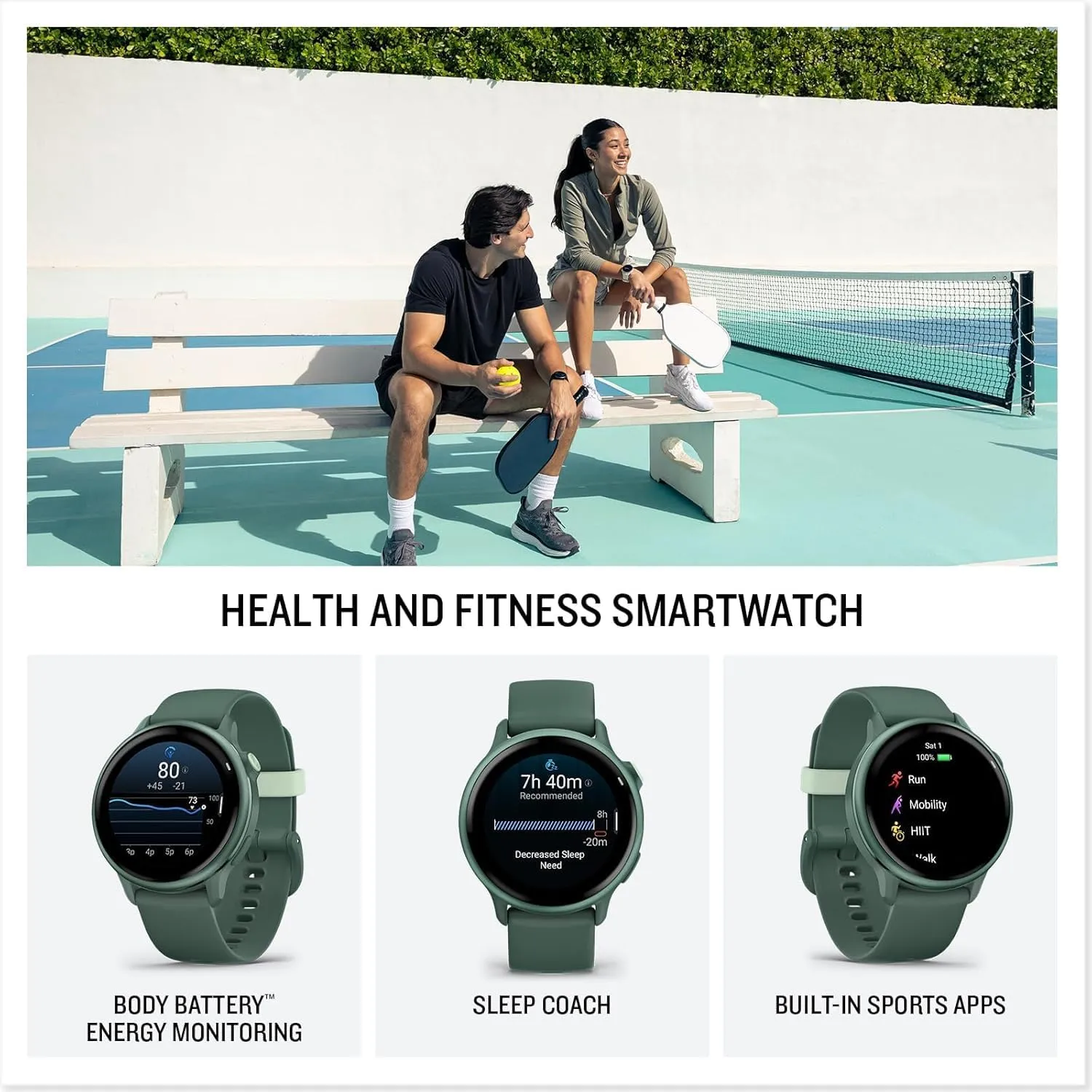 Garmin vivoactive 6 GPS Smartwatch with AMOLED Display, Jasper Green | Advanced Health and Fitness Features, Up to 11 Day Battery, Energy Monitoring, Sleep Coach | with Signature Series Power Bundle