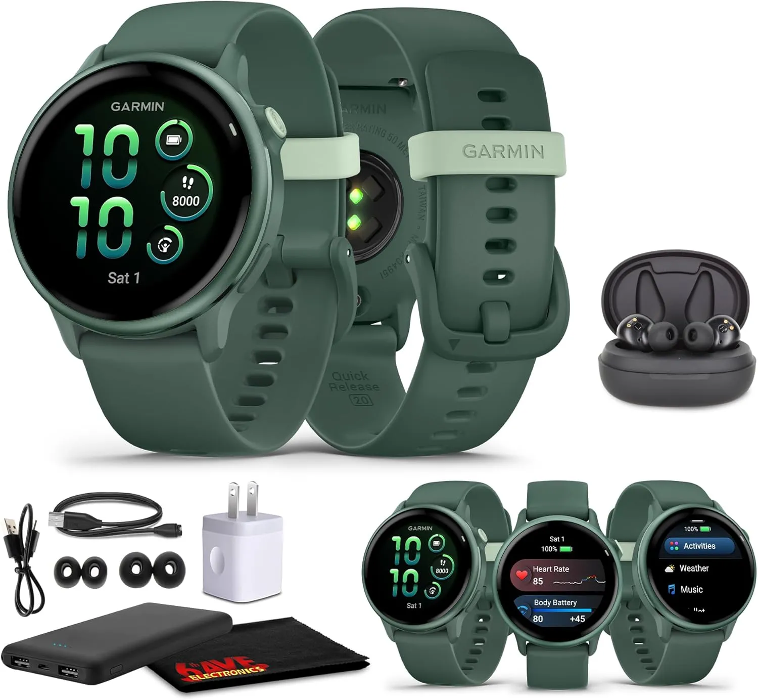 Garmin Vivoactive 6 Smartwatch Metallic Jasper Green with Jasper Green Band Best Fitness GPS Smart-Watch with AMOLED Display, 11-Day Battery, Advanced Activity Tracking Watch Bundle for Men &Women