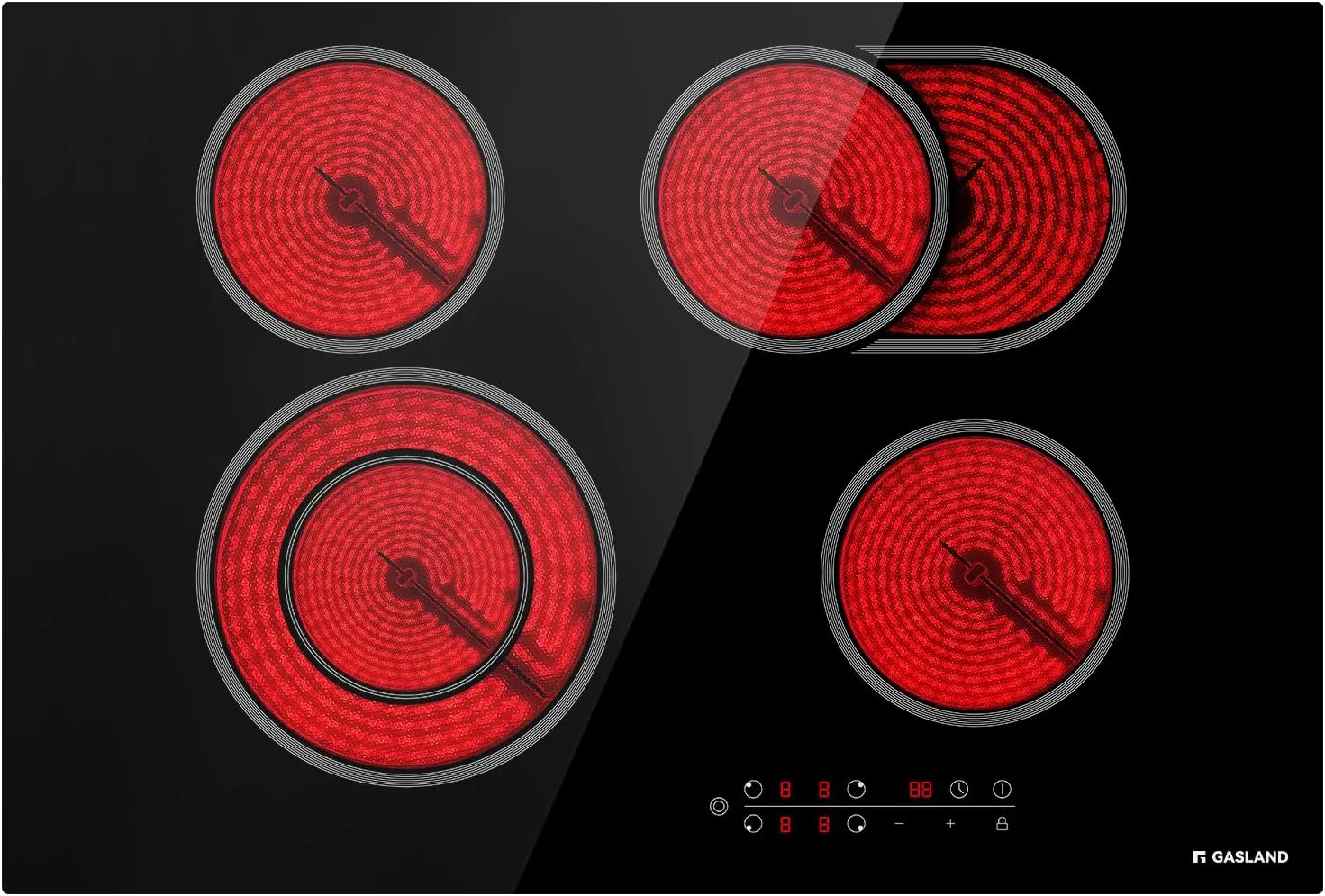 GASLAND Electric Cooktop 30 Inch, 6600W Radiant Glass Stove Top CH77BF Drop-in 4 Cooking Zones Ceramic Cooktop with 9 Power Levels, Sensor Touch Control, Child Safety Lock, 240V, 1-99 Minute Timer