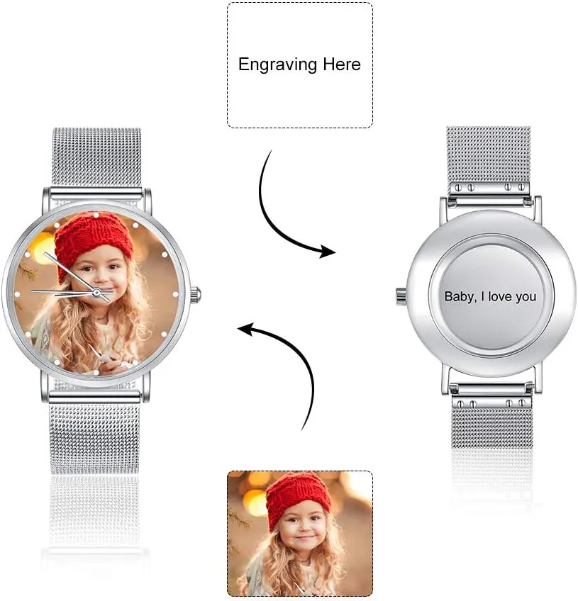 Gemszoo Custom Photo Watch Personalized Picture Watch Stainless Steel Mesh Quartz Watch for Men Women
