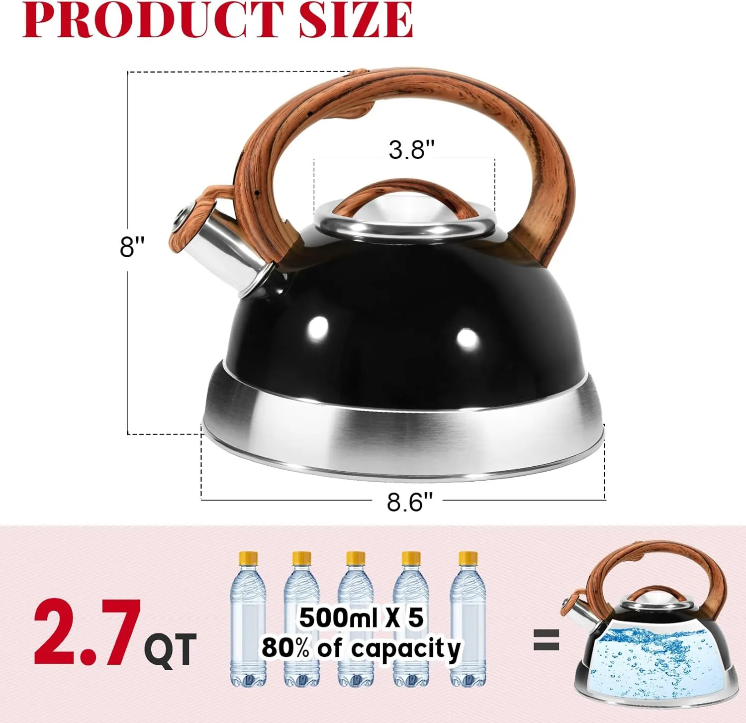GGC Whistling Tea Kettle for Stove Tops, 3.1QT/3L Tea Kettles for Boiling Water Coffee or Milk, Stainless Steel Tea Pot with Anti-Heat Handle and Simple Touch Button to Control Kettle Outlet