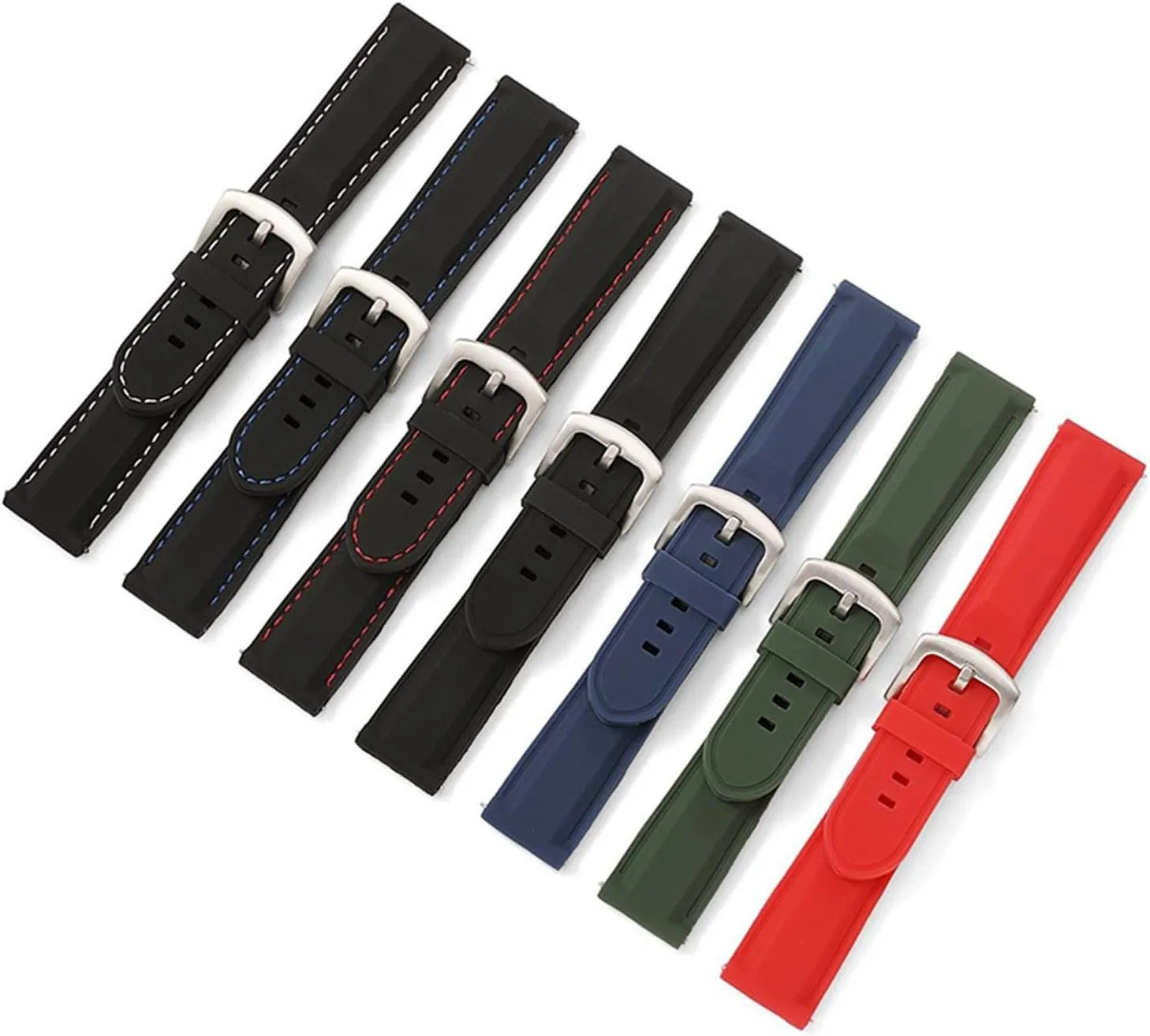 GGZONE RHAIYAN Silicone Rubber Watch Strap 18mm 20mm 22mm 24mm Watch Band Watch Strap Diving Waterproof Bracelet Replacement Compatible with Men Women(Black Blue Silver,20mm)