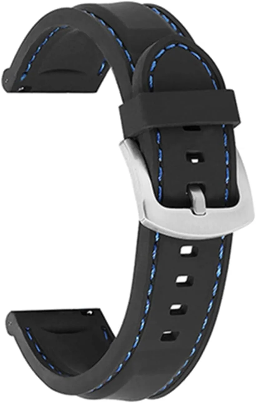 GGZONE RHAIYAN Silicone Rubber Watch Strap 18mm 20mm 22mm 24mm Watch Band Watch Strap Diving Waterproof Bracelet Replacement Compatible with Men Women(Black Blue Silver,20mm)