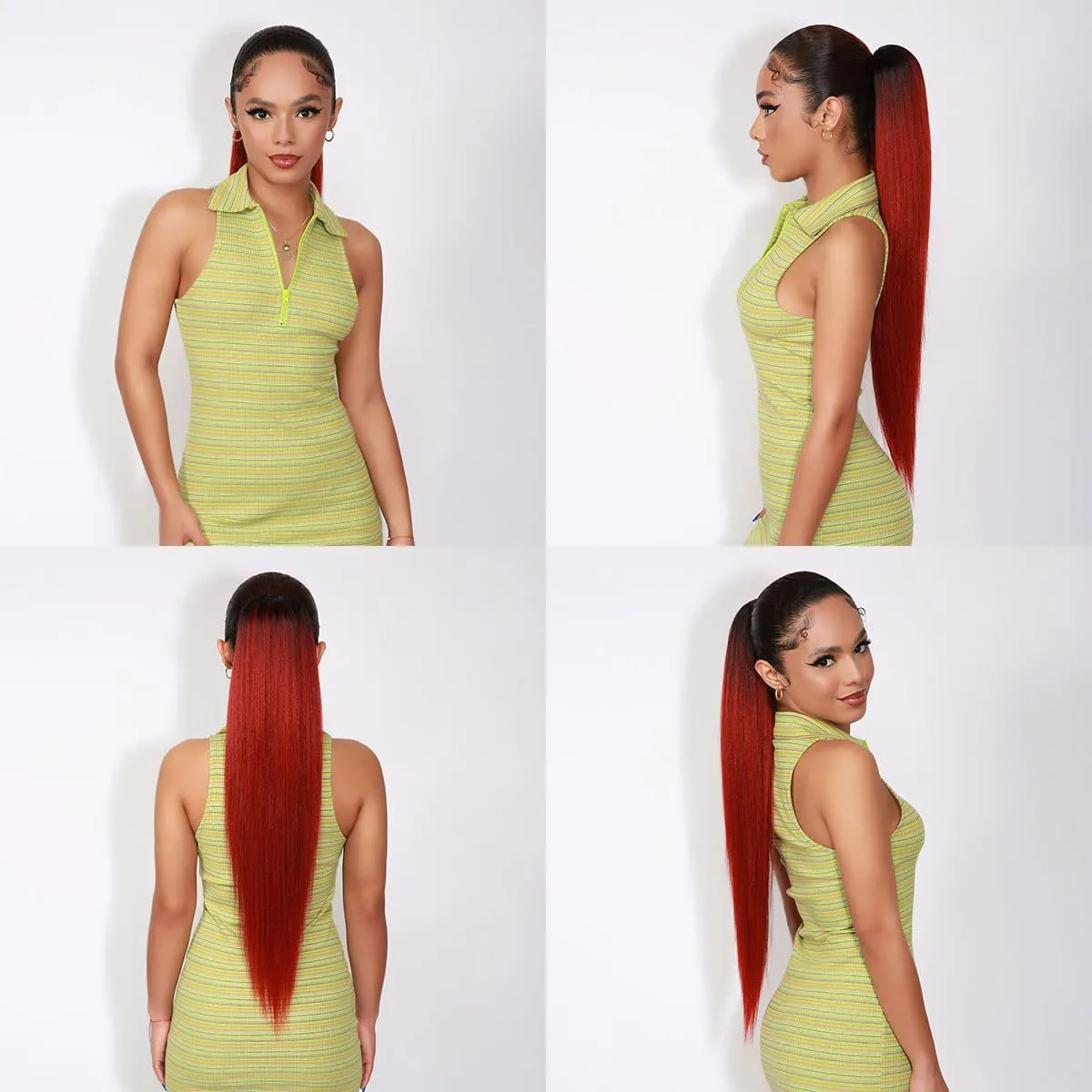 GLAM21USA Straight 28 Inch Long Drawstring Ponytail Extension for Black Women Natural Clip in Hair Extension Fake Ponytail Synthetic Hair Piece (28 Inch, OTREDWINE)