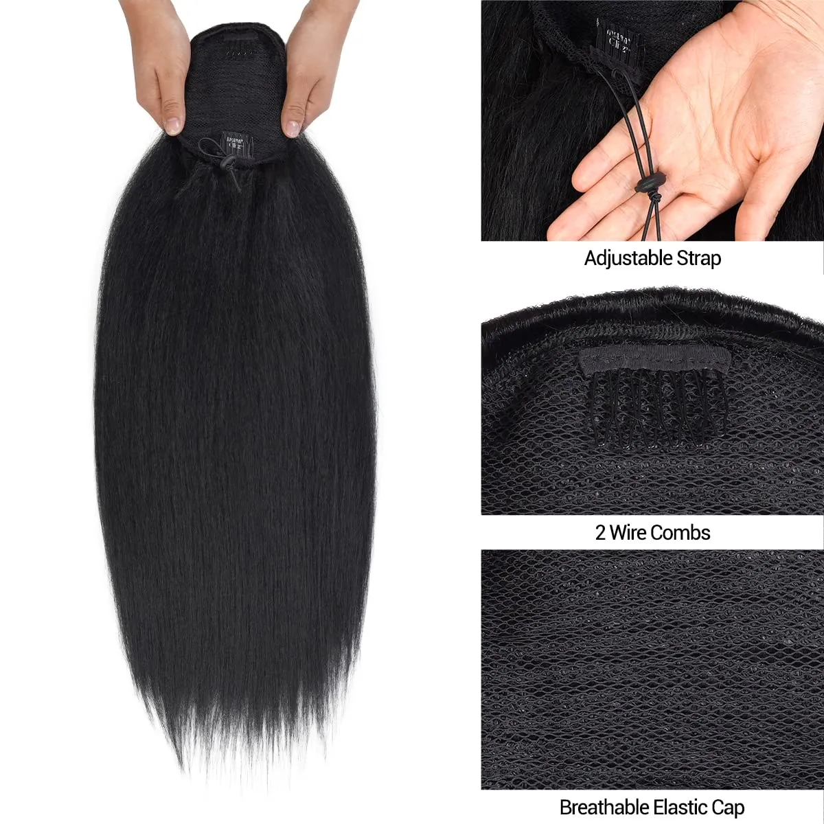 GLAM21USA Straight 28 Inch Long Drawstring Ponytail Extension for Black Women Natural Clip in Hair Extension Fake Ponytail Synthetic Hair Piece (28 Inch, OTREDWINE)