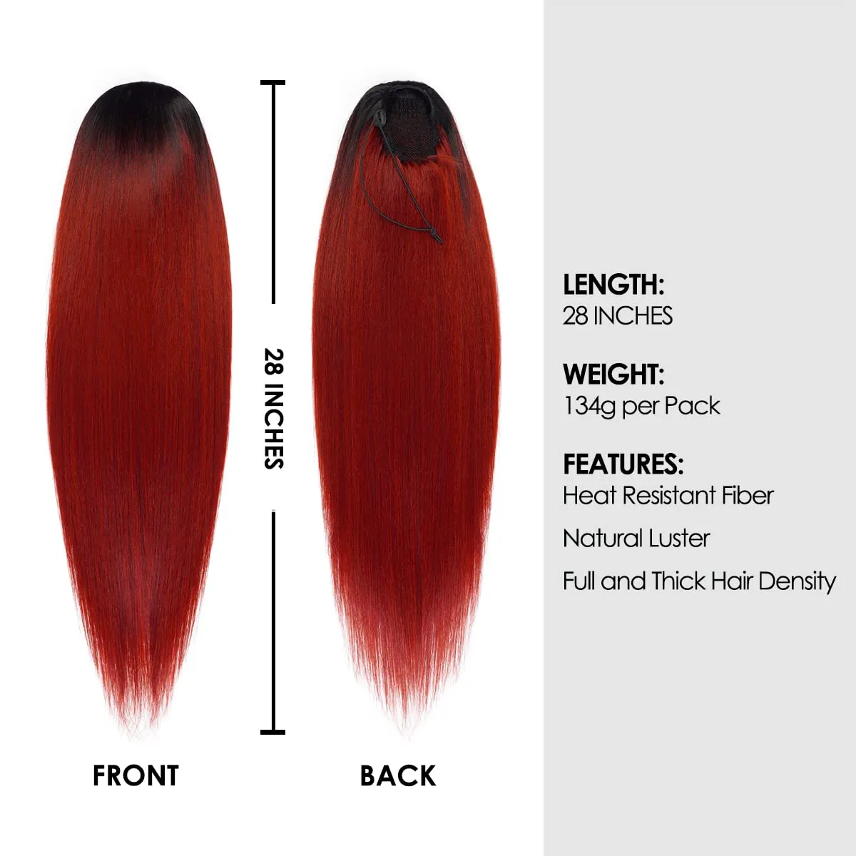 GLAM21USA Straight 28 Inch Long Drawstring Ponytail Extension for Black Women Natural Clip in Hair Extension Fake Ponytail Synthetic Hair Piece (28 Inch, OTREDWINE)