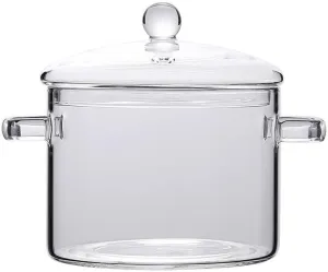 Glass Pots with Cover, Heat-Resistant Glass Saucepan Cooking Pot for Pasta Noodle, Soup, Milk, Food (1900ml/64OZ)
