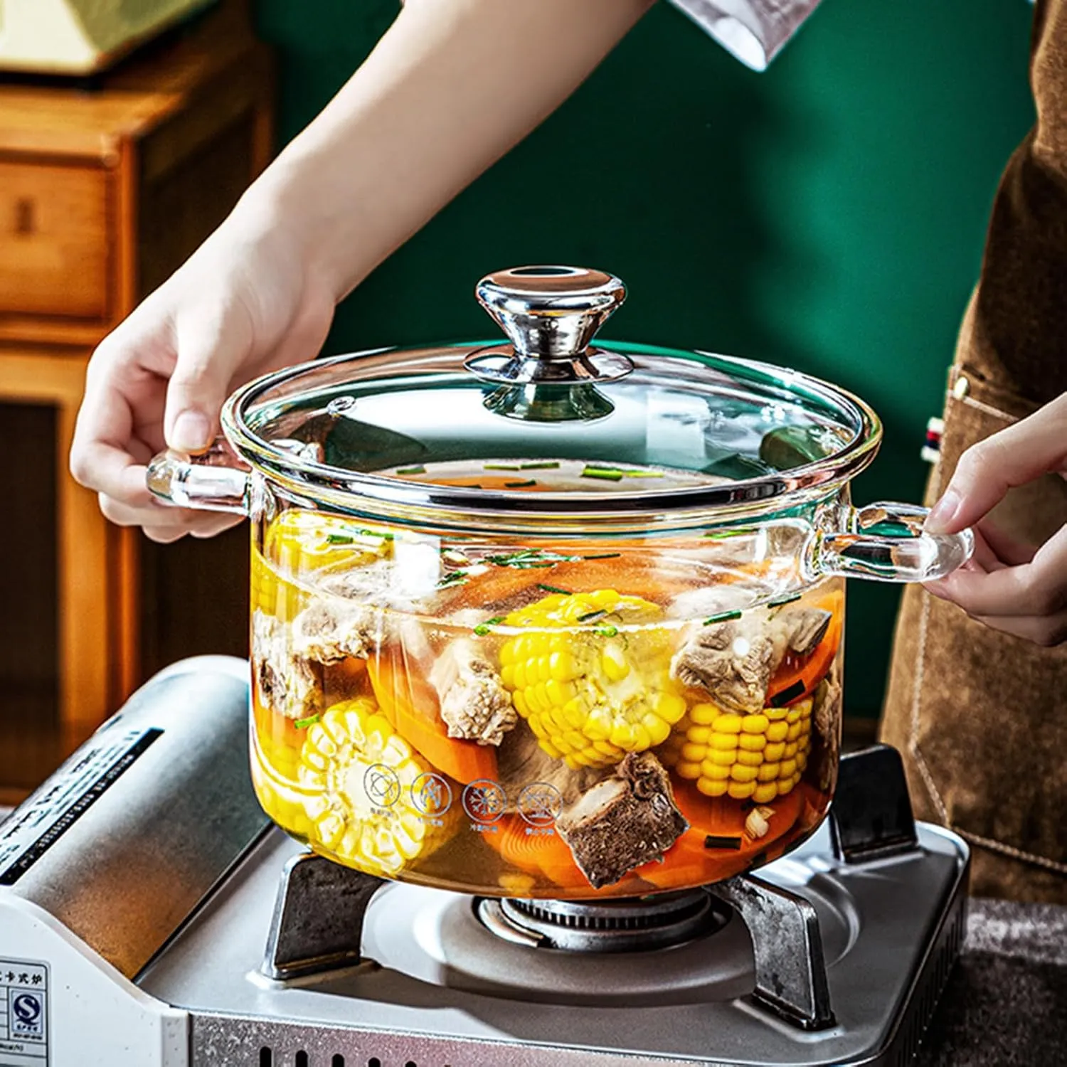 Glass Saucepan for Cooking High Borosilicate Stovetop Cooking Pot with Lid and Handle, Heat Resistant Glass Cooking Pot for Pasta Noodle Soup Milk Food, Refrigerator and Microwave Safe,1.8L