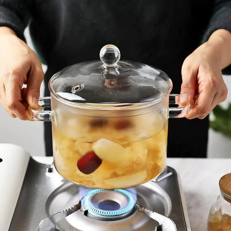 Glass Saucepan Pot with Cover, Heat-Resistant Glass Saucepan Cooking Pot for Pasta Noodle, Soup, Milk, Food (2500ml/84oz)