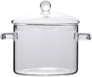 Glass Saucepan Pot with Cover, Heat-Resistant Glass Saucepan Cooking Pot for Pasta Noodle, Soup, Milk, Food (2500ml/84oz)