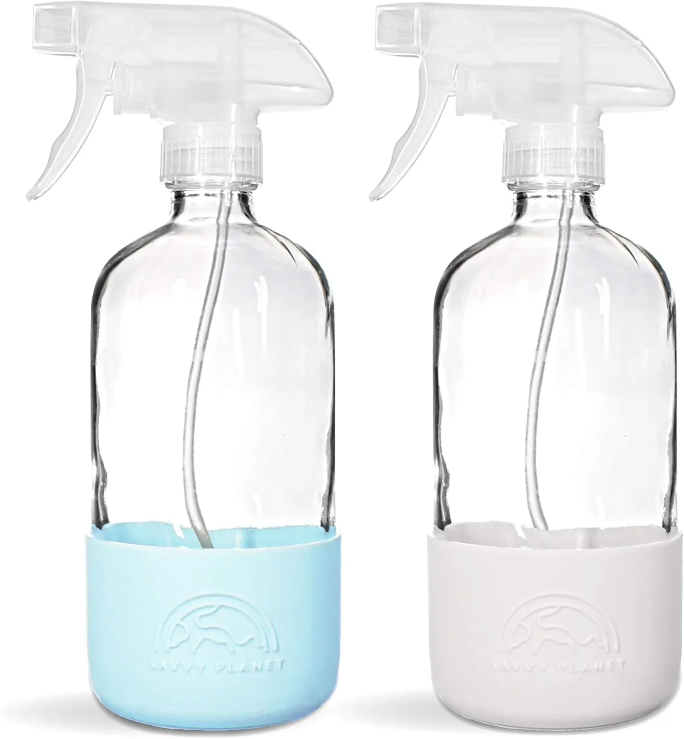 Glass Spray Bottles for Cleaning, Silicone Sleeve Bottom for Protection, Reusable Glass Spray Bottles 16 Oz With Adjustable Nozzle Settings (2 Pack)