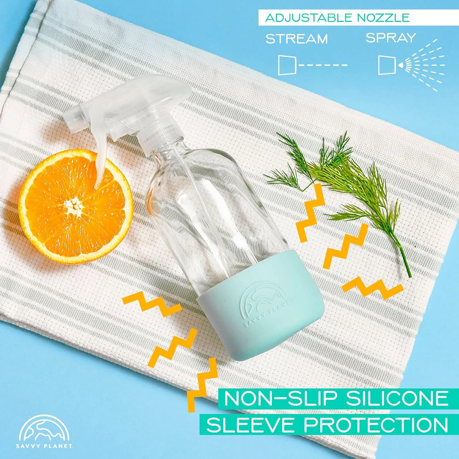 Glass Spray Bottles for Cleaning, Silicone Sleeve Bottom for Protection, Reusable Glass Spray Bottles 16 Oz With Adjustable Nozzle Settings (2 Pack)