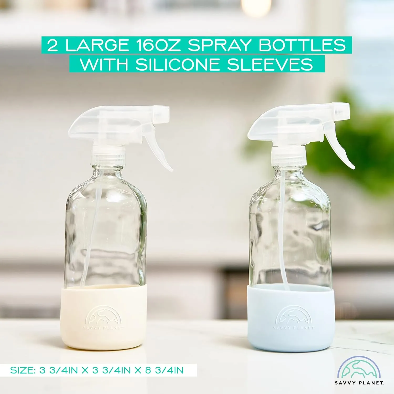 Glass Spray Bottles for Cleaning, Silicone Sleeve Bottom for Protection, Reusable Glass Spray Bottles 16 Oz With Adjustable Nozzle Settings (2 Pack)